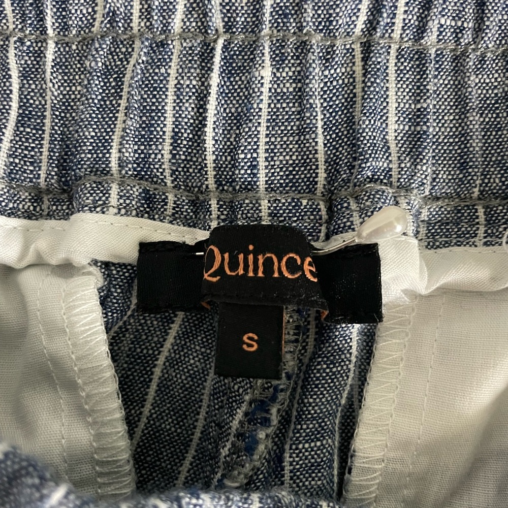 Quince Chambray Stripe Linen Wide Leg Pants - Blue/White Pinstripe - Picture 7 of 8